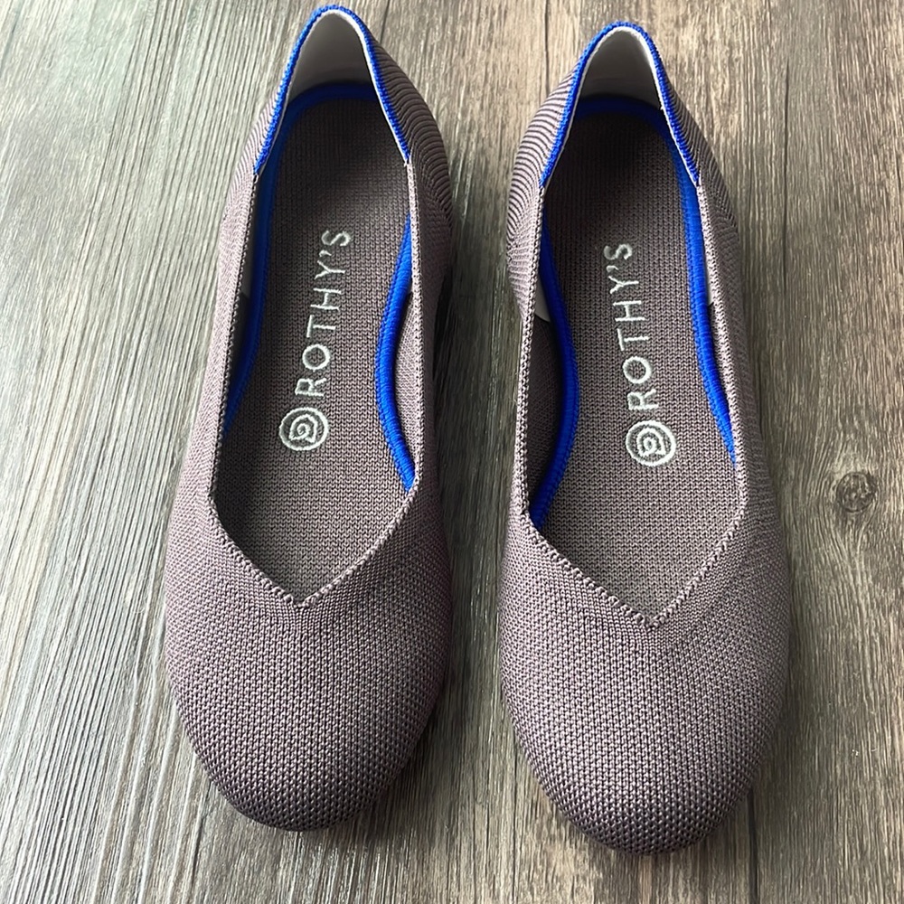 Rothy's Women's Knit Flats in Gray with Blue Trim